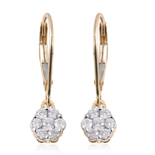 9K Yellow Gold SGL Certified Diamond (I3/GH) Pressure Set Floral Lever Back Earrings 0.50 Ct.