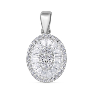 One Time Deal- ELANZA Simulated Diamond Pendant without chain in White Silver Overlay Sterling Silve
