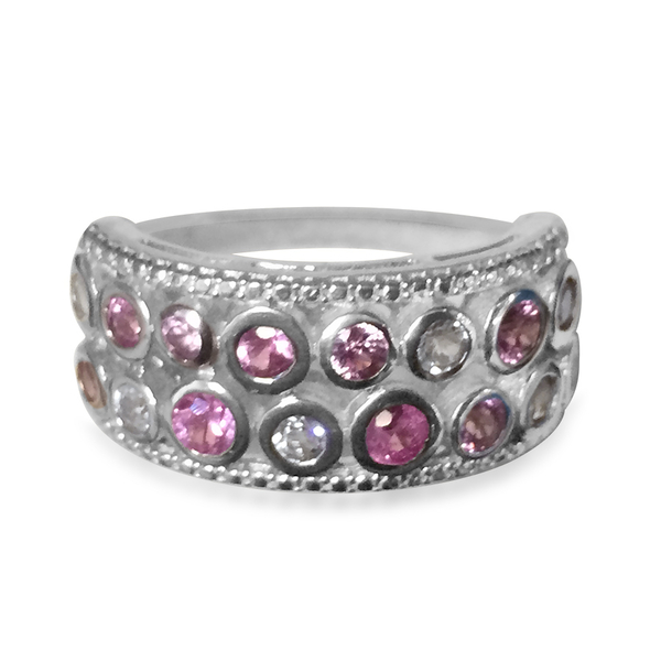 Pink Sapphire (Rnd), White Topaz Ring in Rhodium Plated Sterling Silver 2.240 Ct.