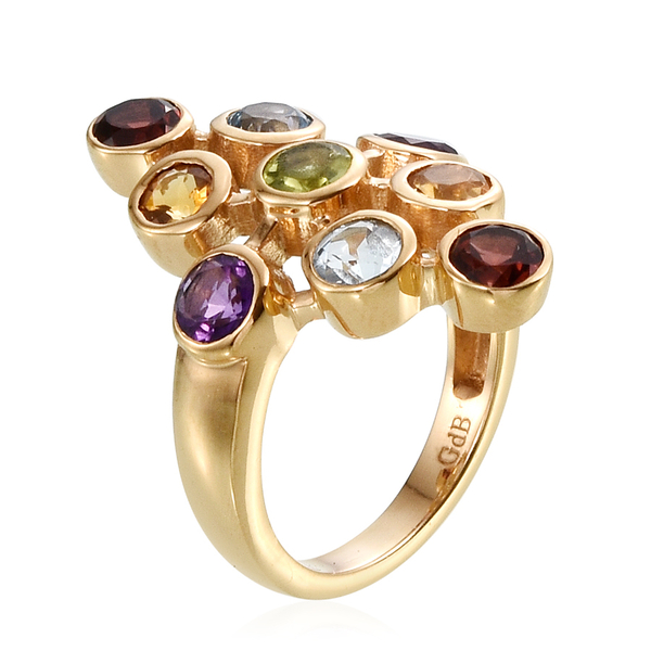 Hebei Peridot (Rnd), Mozambique Garnet, Sky Blue Topaz, Citrine and Amethyst Ring in ION Plated Yellow Gold Bond 2.250 Ct.