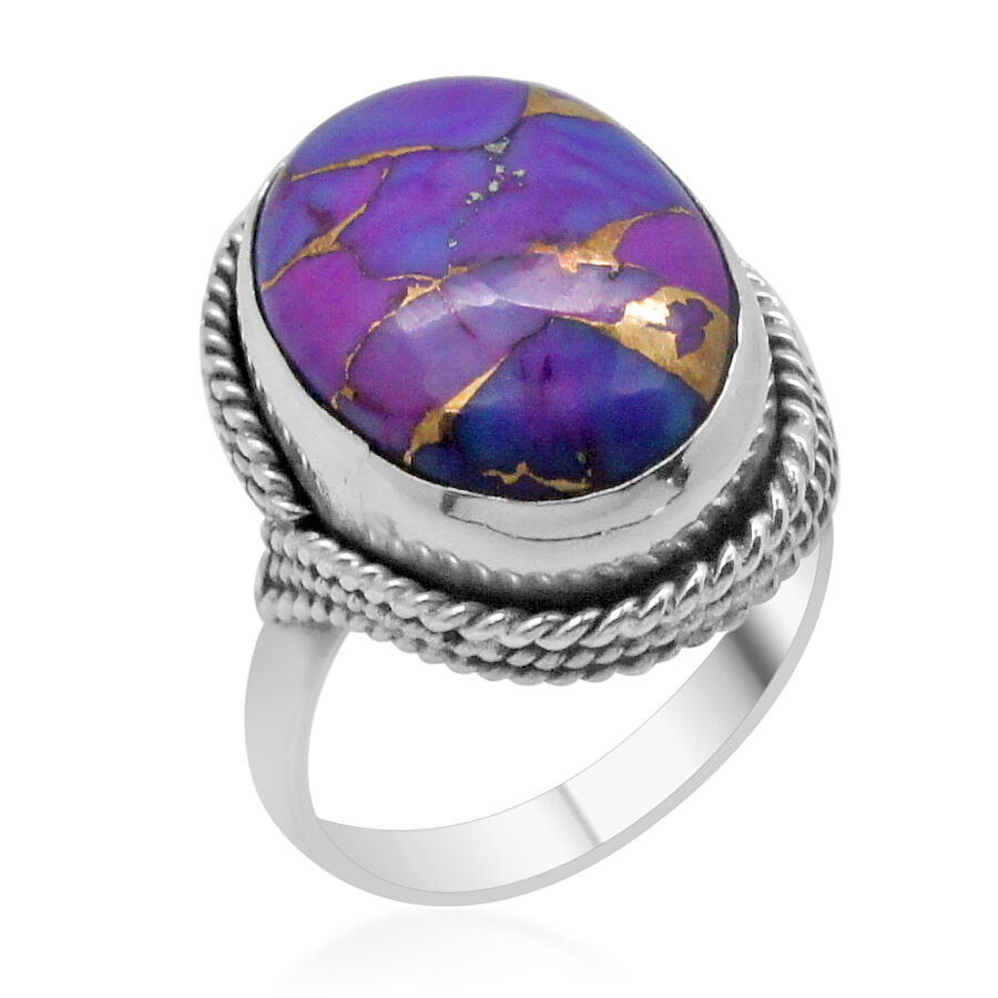 Royal Bali Collection Mojave Purple Turquoise (Ovl) Solitaire Ring in Sterling Silver 9.440 Ct.
