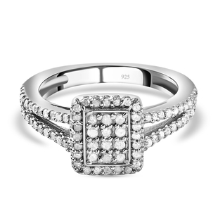 Natural Diamond Cluster Ring in Platinum Overlay Sterling Silver 0.50 Ct.