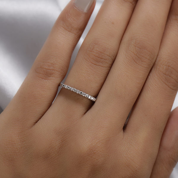 Diamond Half Eternity Ring in Platinum Overlay Sterling Silver 0.05 Ct.