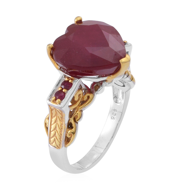 African Ruby (Hrt 15.00 Ct), Ruby Ring in Rhodium Plated and Yellow Gold Overlay Sterling Silver 15.250 Ct.