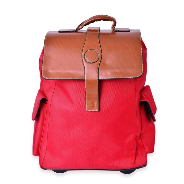 Deluxe Wheeled Red Backpack Cabin Size Luggage (Size 50x36x19 Cm)