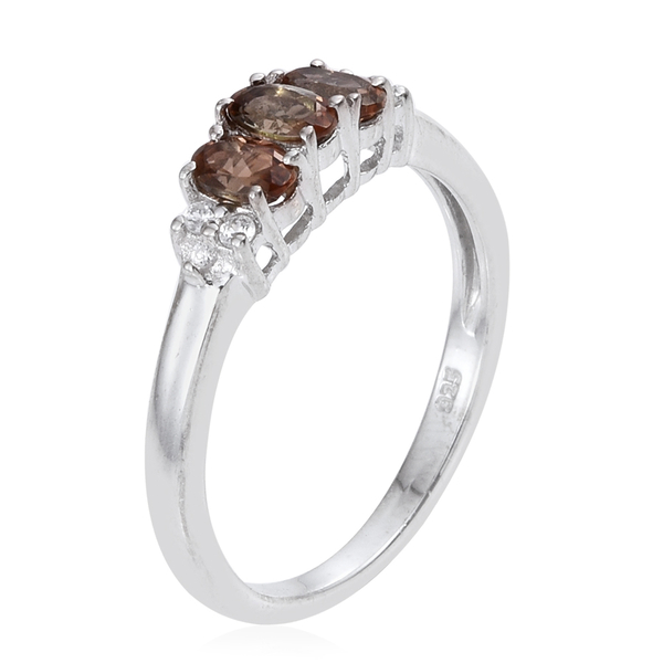 Jenipapo Andalusite (Ovl 0.65 Ct), Natural Cambodian Zircon Ring in Platinum Overlay Sterling Silver 0.750 Ct.