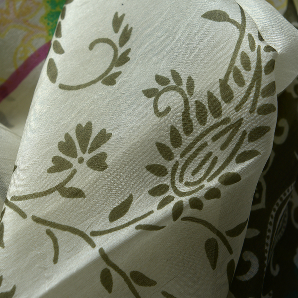 SILK MARK - Made in Kashmir 100% Silk Multi Colour Floral and Paisley Pattern White Colour Scarf (Size 180x50 Cm)