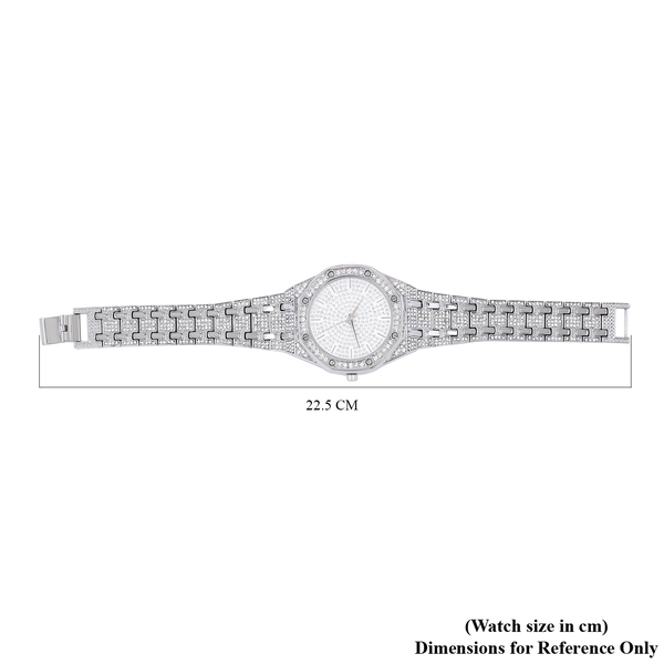 GENOA Japanese Movement Dial White Austrian Crystal Water Resistant Watch in Silver Colour Chain Strap