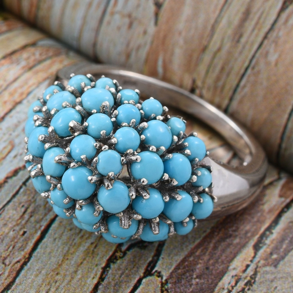 Arizona Sleeping Beauty Turquoise (Rnd) Cluster Ring in Platinum Overlay Sterling Silver 3.870 Ct.