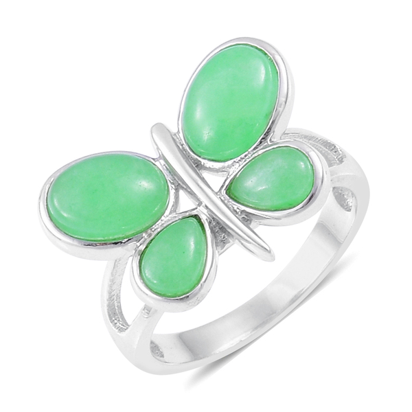 Green Jade Butterfly Ring in Rhodium Plated Sterling Silver 7.000 Ct.