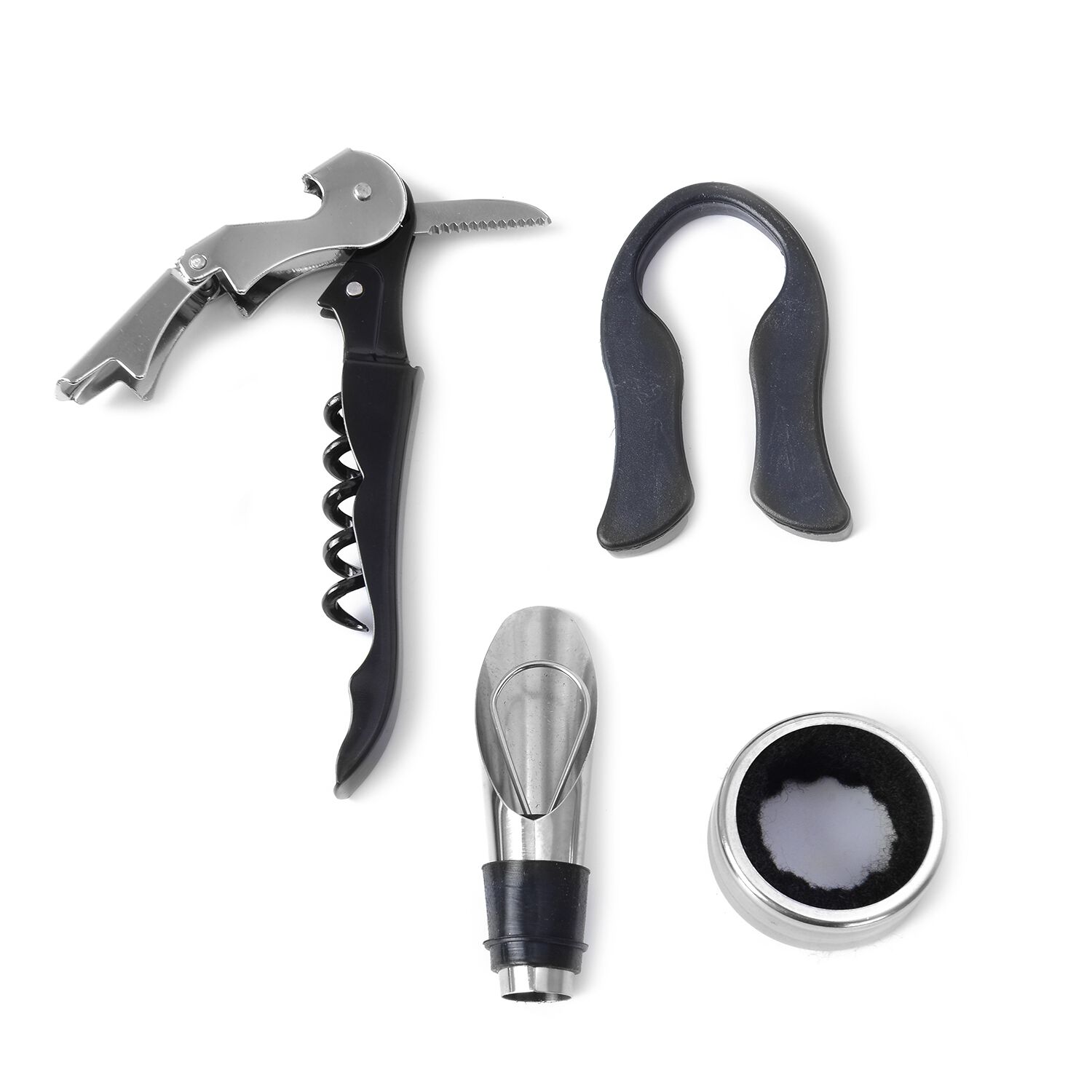 Rectangle Shape Wine Box with 4 Pcs Bottle Opener (Wine Corkscrew,Foil Cutter,Wine Pourer and Drip Ring) (Size 35x20x12 Cm) - Black