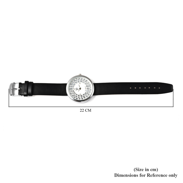 STRADA Japanese Movement White Austrian Crystal and Simulated Diamond Studded Water Resistant Watch in Black Colour Strap