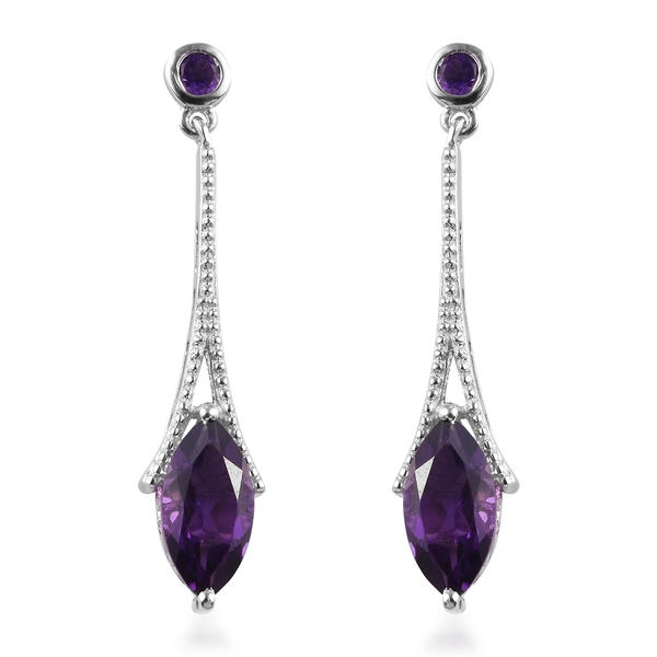 3.25 Ct Amethyst Dangle Earrings in Platinum Plated Sterling Silver