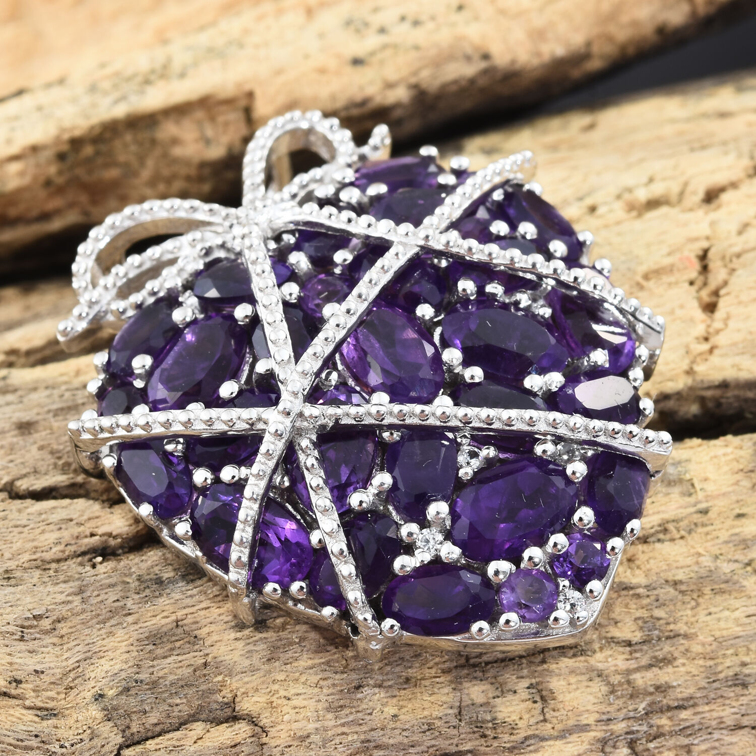 GP - Amethyst, Natural Cambodian Zircon & Blue Sapphire Heart Pendant in Rhodium Overlay Sterling Silver 7.30 Ct