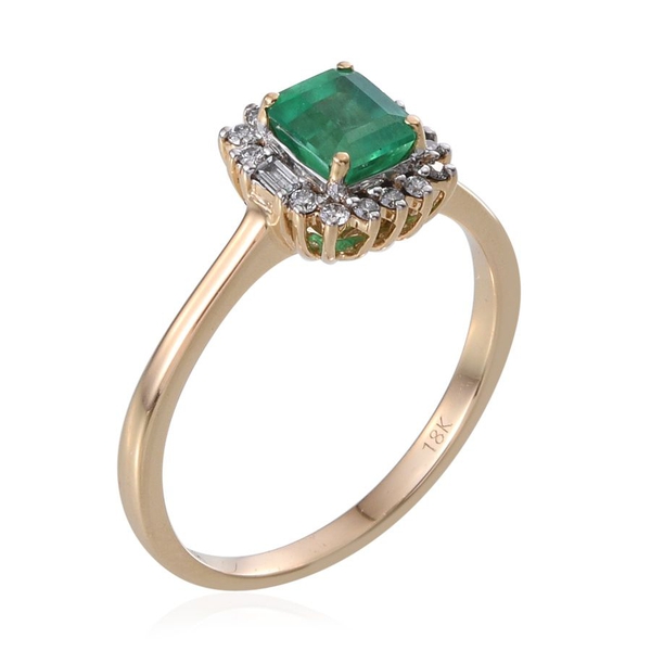ILIANA 18K Y Gold Boyaca Colombian Emerald (Oct 1.05 Ct), Diamond Ring 1.250 Ct.