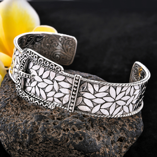 Royal Bali Collection- Sterling Silver Buckle Cuff Bangle (Size 8), Silver wt. 32.90 Gms