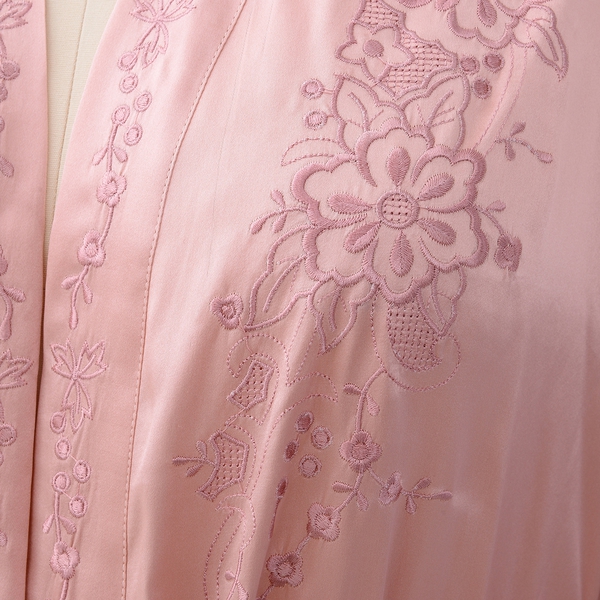 100% Mulberry Silk Robe with Embroidery in Pink Colour - Size XL