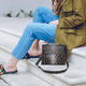 LA MAREY 100% Genuine Python Leather Satchel Bag with Detachable Shoulder Strap (Size 30x25x13cm) - Beige & Multi