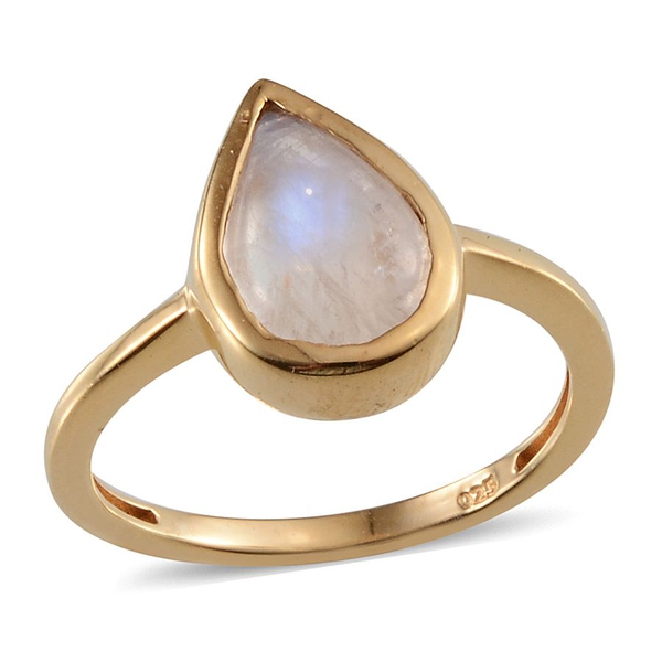 Rainbow Moonstone (Pear) Solitaire Ring in 14K Gold Overlay Sterling Silver 4.250 Ct.
