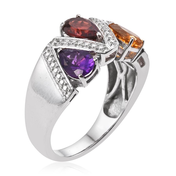 Mozambique Garnet (Pear), Amethyst, Citrine, Rose De France Amethyst and Diamond Ring in ION Plated Platinum Bond 2.760 Ct.