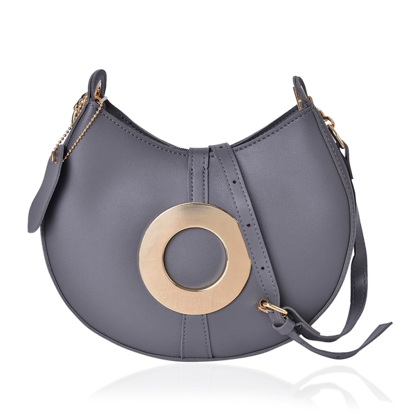 Grey Colour Crescent Moon Shaped Crossbody Bag with Adjustable and Removable Shoulder Strap (Size 24