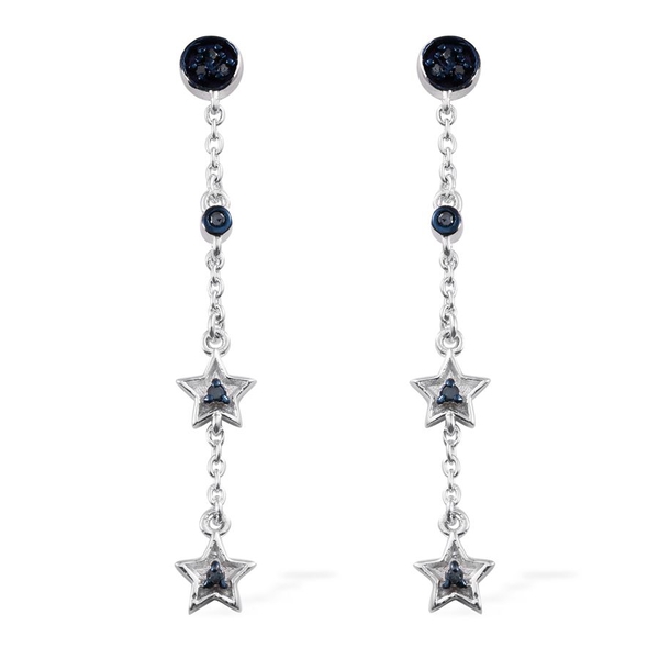 Blue Diamond (Rnd) Star Earrings in Platinum Overlay Sterling Silver 0.075 Ct.