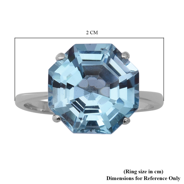 OCTILLION CUT Sky Blue Topaz Solitaire Ring in Rhodium Overlay Sterling Silver 8.43 Ct.