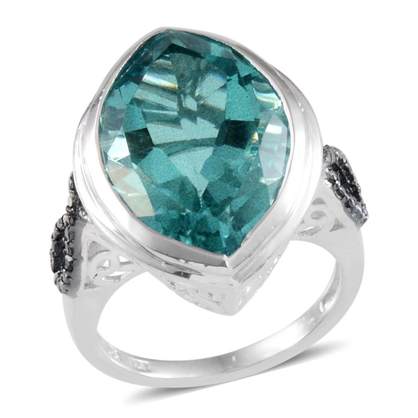 Paraiba Tourmaline Colour Quartz (Mrq 16.25 Ct), Blue Diamond Ring in Platinum Overlay Sterling Silv