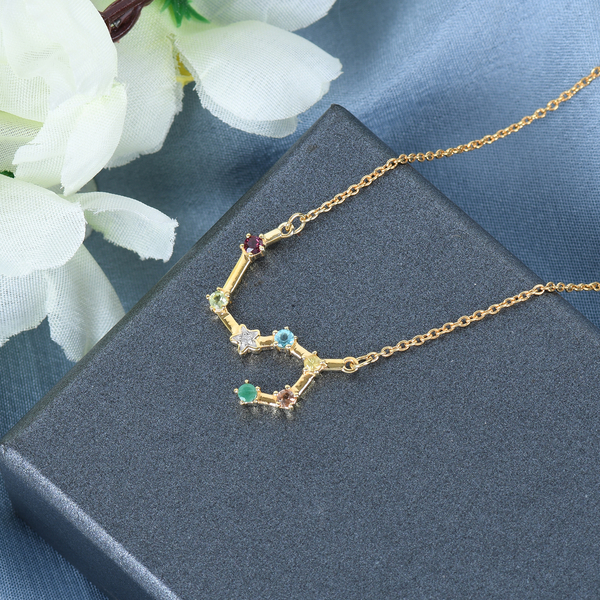 Diamond and Multi Gemstones Necklace (Size -18 With 2 inch Extender) in 14K Gold Overlay Sterling Silver