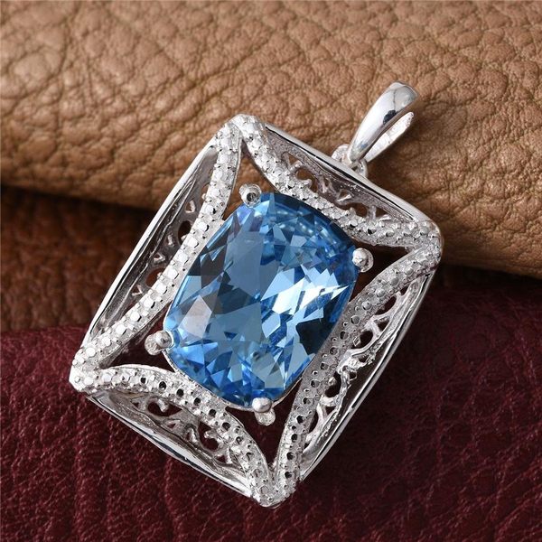 - Aquamarine Colour Crystal (Cush) Pendant in Sterling Silver