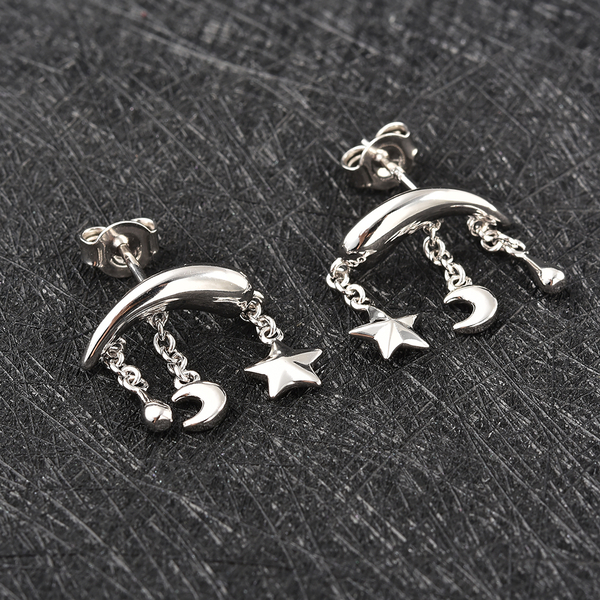 LucyQ 3D Star Collection - Rhodium Overlay Sterling Silver Earrings (with Push Back)