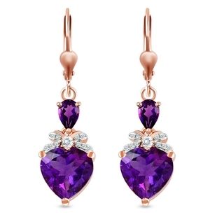 Amethyst and Natural Cambodian Zircon Heart Earrings (with Lever Back) in 18K Vermeil Rose Gold Plat