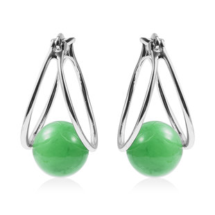 17 Carat Green Jade Hoop Earrings in Rhodium Plated Sterling Silver