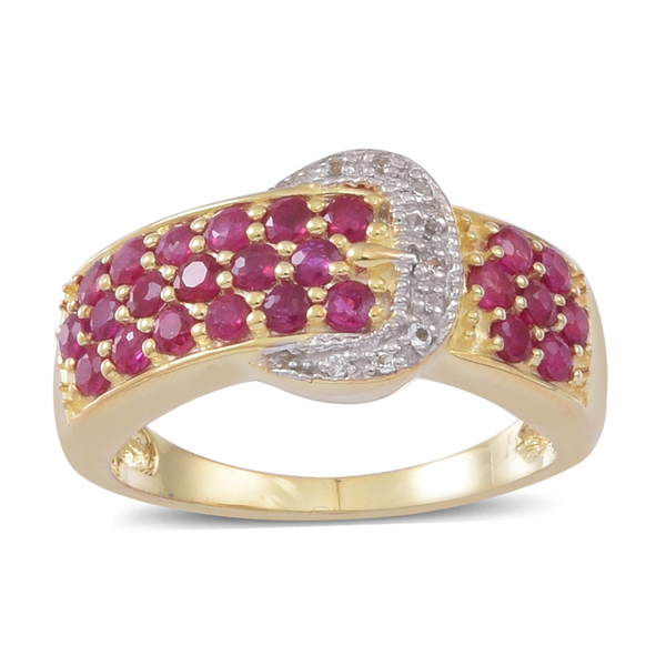AAA Ruby (Rnd), White Topaz Buckle Ring in Yellow Gold Overlay Sterling Silver 2.250 Ct.