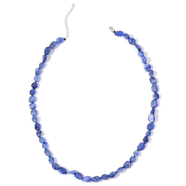 Hand Knotted Himalayan Kyanite Necklace (Size 18 with 2 inch Extender) in Rhodium Plated Sterling Si