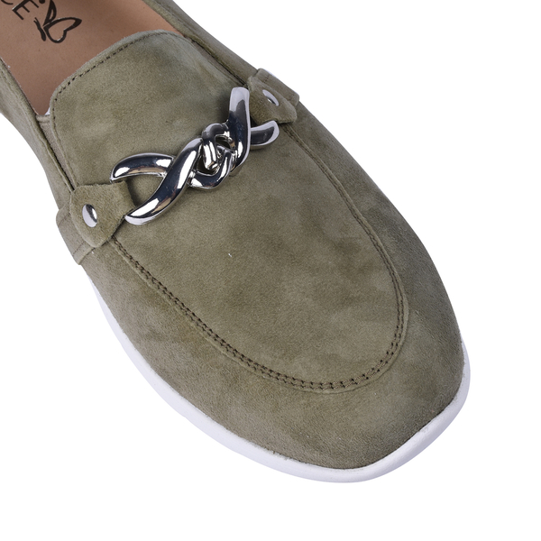 CAPRICE Suede Leather Buckle Detailing Loafers (Size 4)- Green