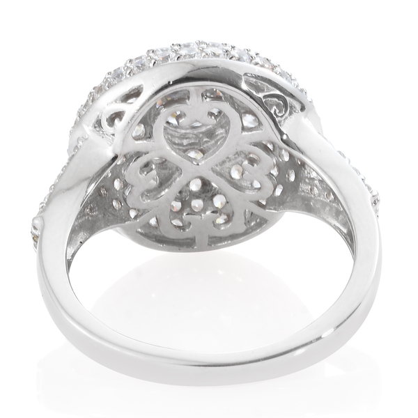 J Francis - Platinum Overlay Sterling Silver (Rnd) Cluster Ring Made with Finest CZ. Silver wt. 5.01 Gms. Number of  109