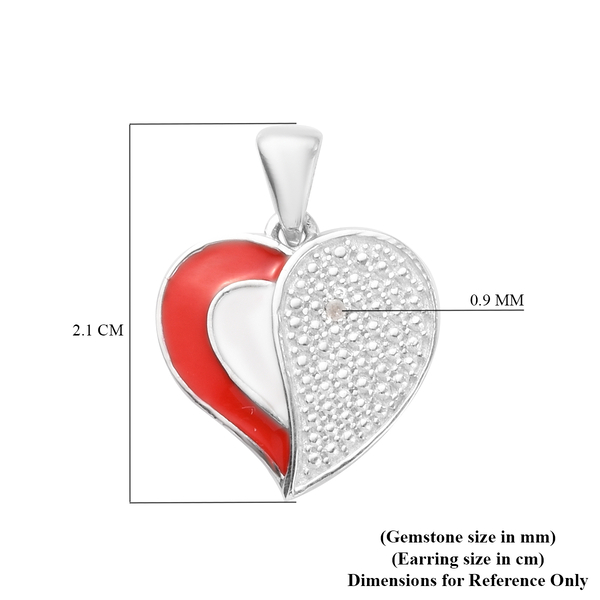 Diamond Enamelled Heart Pendant in Platinum Overlay Sterling Silver