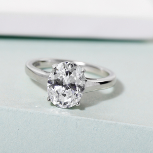 Lustro Stella Platinum Overlay Sterling Silver Solitaire Ring Made with Finest CZ 4.89 Ct.