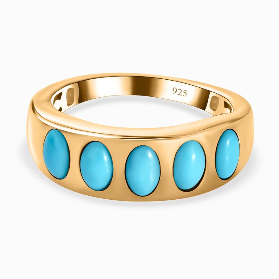 Arizona Sleeping Beauty Turquoise Band Ring in 18K Yellow Gold Vermeil Plated Sterling Silver 1.30 Ct.