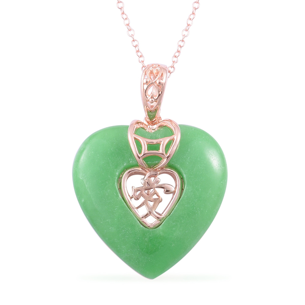 Green Jade (Hrt) Chinese Character AI (Love) Pendant With Chain (Size 18) in Rose Gold Overlay Sterl