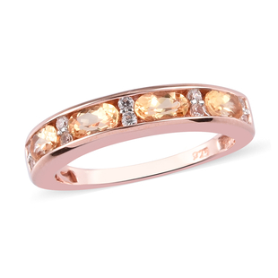 Golden Precious Imperial Topaz and Natural Cambodian Zircon Half Eternity Band Ring in Rose Gold Ove
