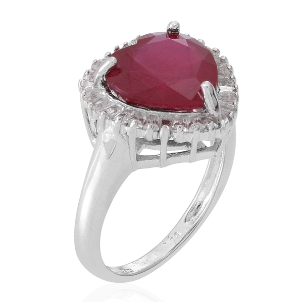 African Ruby (Hrt 6.29 Ct), White Topaz Ring in Rhodium Plated Sterling Silver 7.000 Ct.