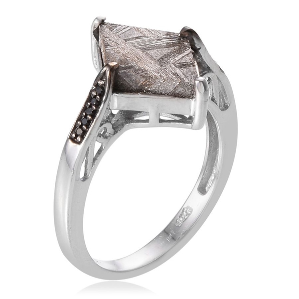 Meteorite and Boi Ploi Black Spinel Ring in Platinum Overlay Sterling Silver 6.400 Ct.
