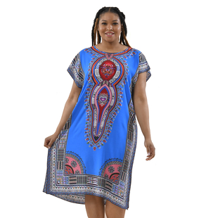 Close Out Deal 100% Viscose Printed Dress (One Size 8-22) - Blue