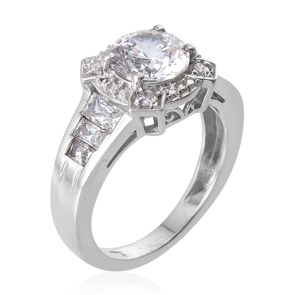 Lustro Stella - Platinum Overlay Sterling Silver Ring (Rnd) Ring Made with Finest CZ