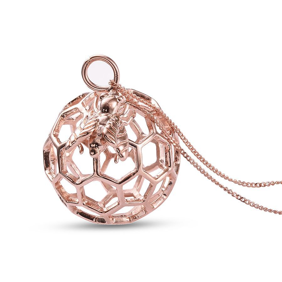 Rose Gold Overlay Sterling Silver Honey Comb with Bee Pendant With Chain, Silver wt 5.63 Gms.