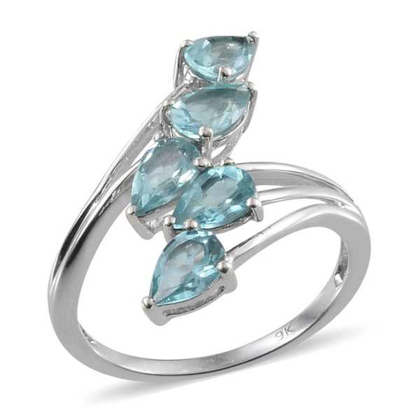 9K W Gold Paraibe Apatite (Pear) 5 Stone Crossover Ring 2.250 Ct.