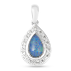 Australian Boulder Opal and Natural Cambodian Zircon Pendant in Rhodium Overlay Sterling Silver 1.16