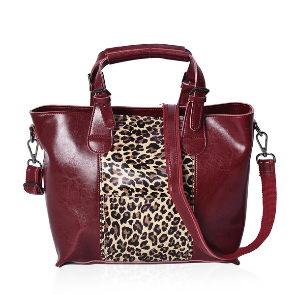 100% Genuine Leather Leopard Pattern Middle Size Tote Bag with Detachable Shoulder Strap (Size 38x25